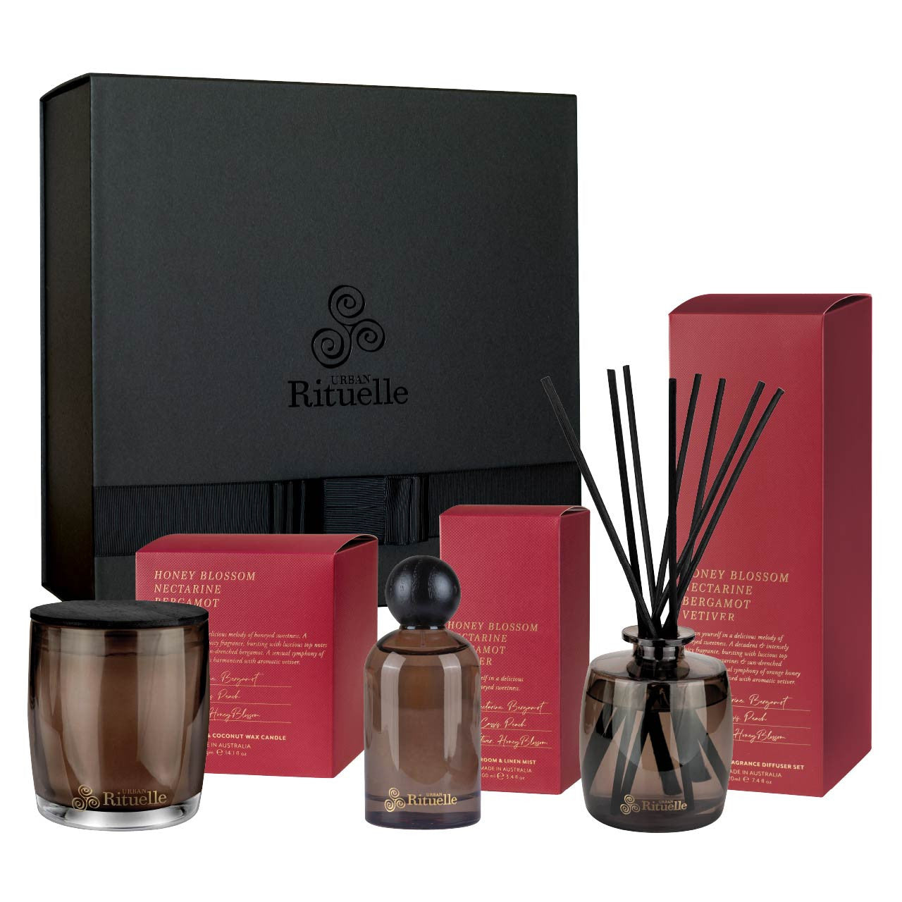 Urban Rituelle Set/3 The Honey Blossom Scented Candle & Home Fragrance Gift Set