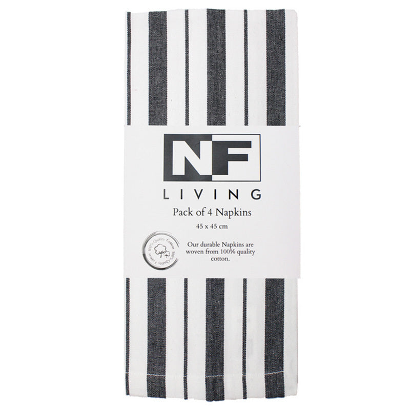 Set of 4 Black French stripe Cotton Napkins