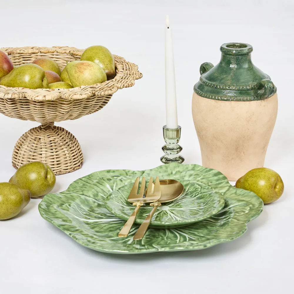 Luxe Green Cabbage Leaf Dinner Plate Set of 12