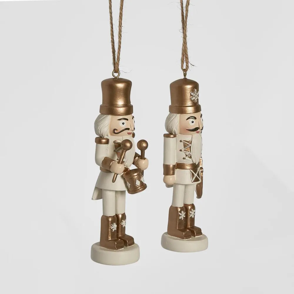 Set of 2 Christmas Golden Hanging Nutcracker Ornaments