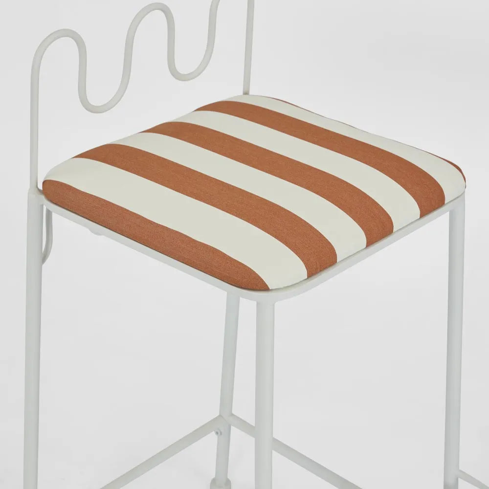 Wira Counter Stool Outdoor Iron Terracotta/White Stripe Cushion PRE ORDER ETA 12/11/2025