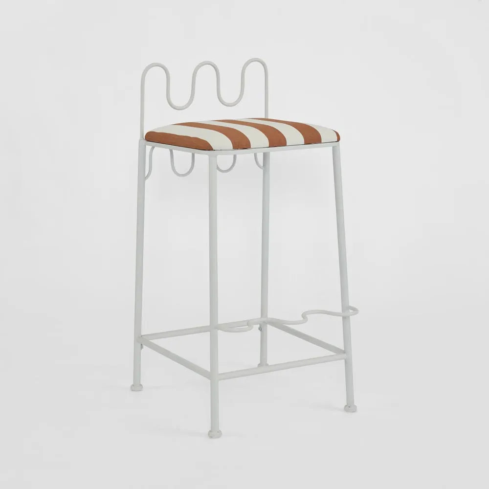 Wira Counter Stool Outdoor Iron Terracotta/White Stripe Cushion PRE ORDER ETA 12/11/2025