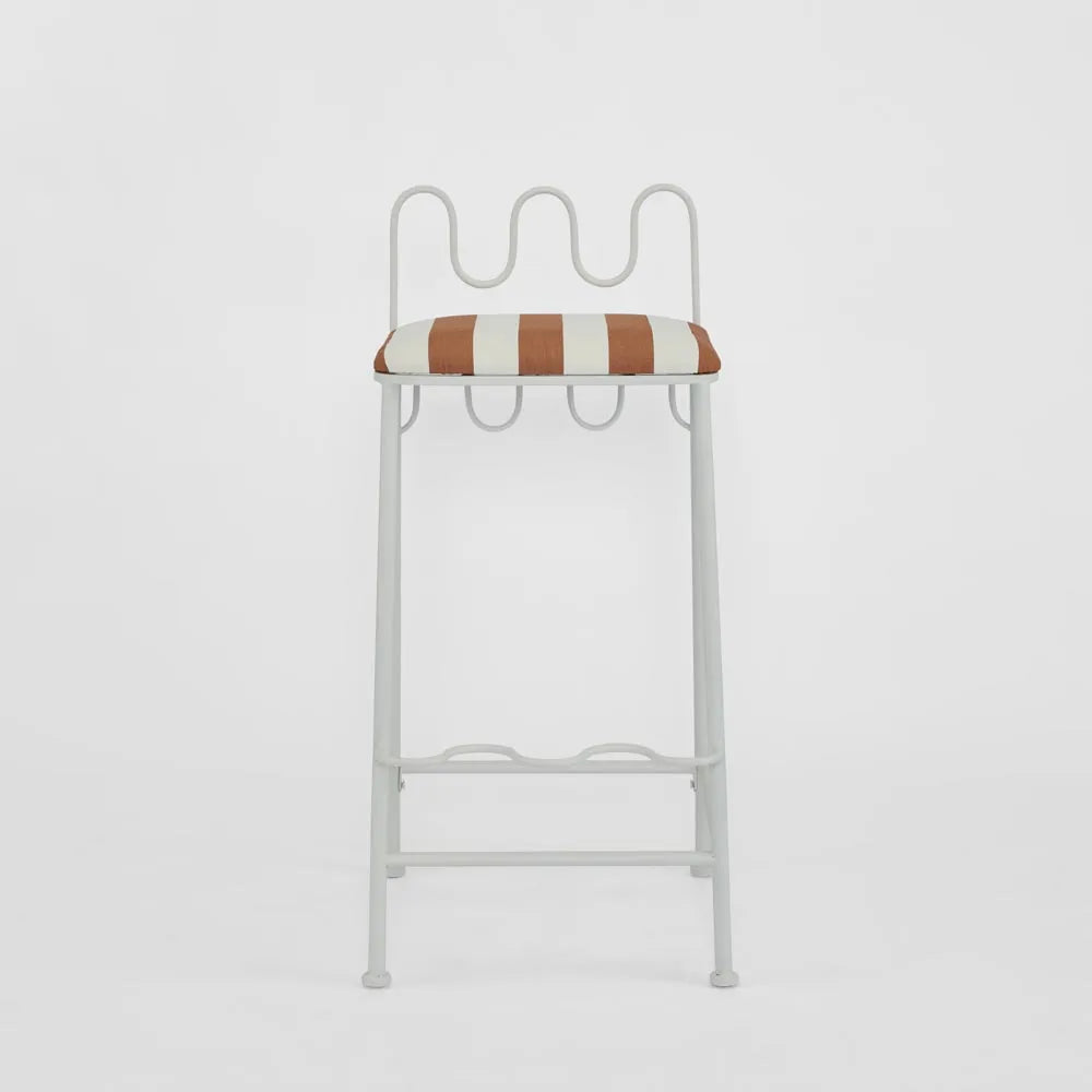 Wira Counter Stool Outdoor Iron Terracotta/White Stripe Cushion PRE ORDER ETA 12/11/2025