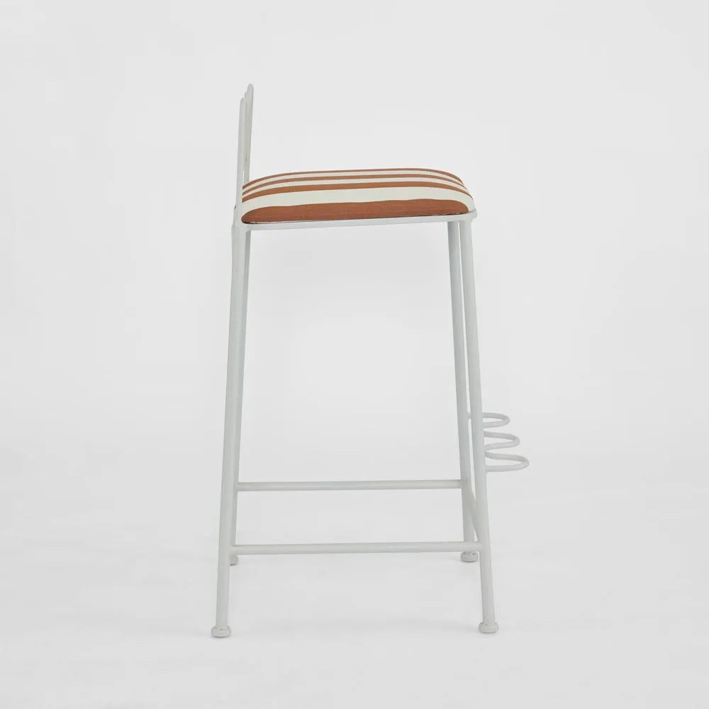 Wira Counter Stool Outdoor Iron Terracotta/White Stripe Cushion PRE ORDER ETA 12/11/2025