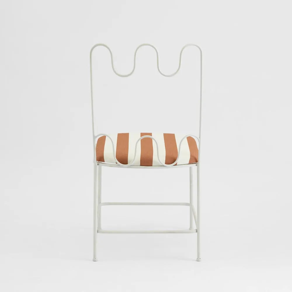 Wira Dining Chair Outdoor Iron Terracotta/White Stripe Cushion PRE ORDER ETA 08/10/2025