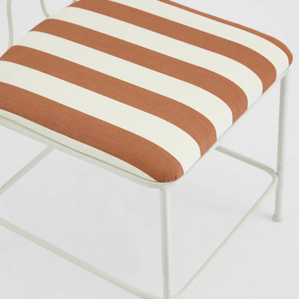 Wira Dining Chair Outdoor Iron Terracotta/White Stripe Cushion PRE ORDER ETA 08/10/2025