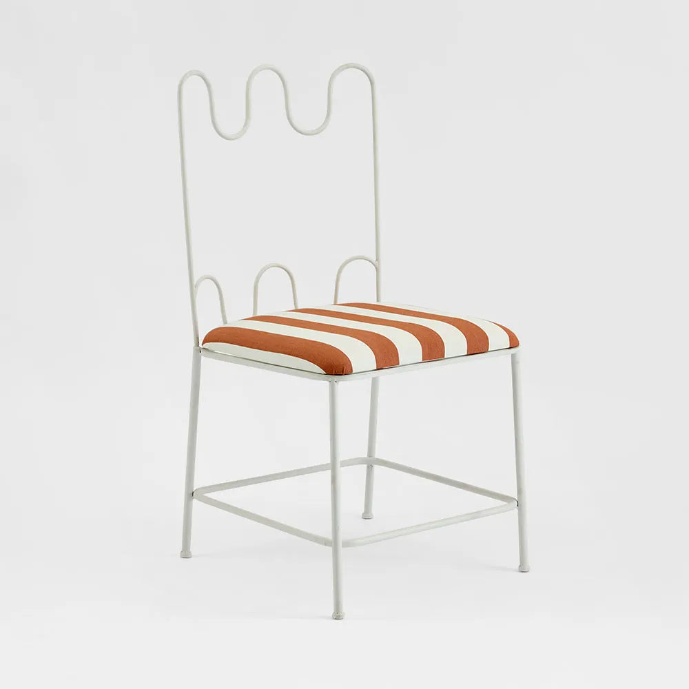 Wira Dining Chair Outdoor Iron Terracotta/White Stripe Cushion PRE ORDER ETA 08/10/2025