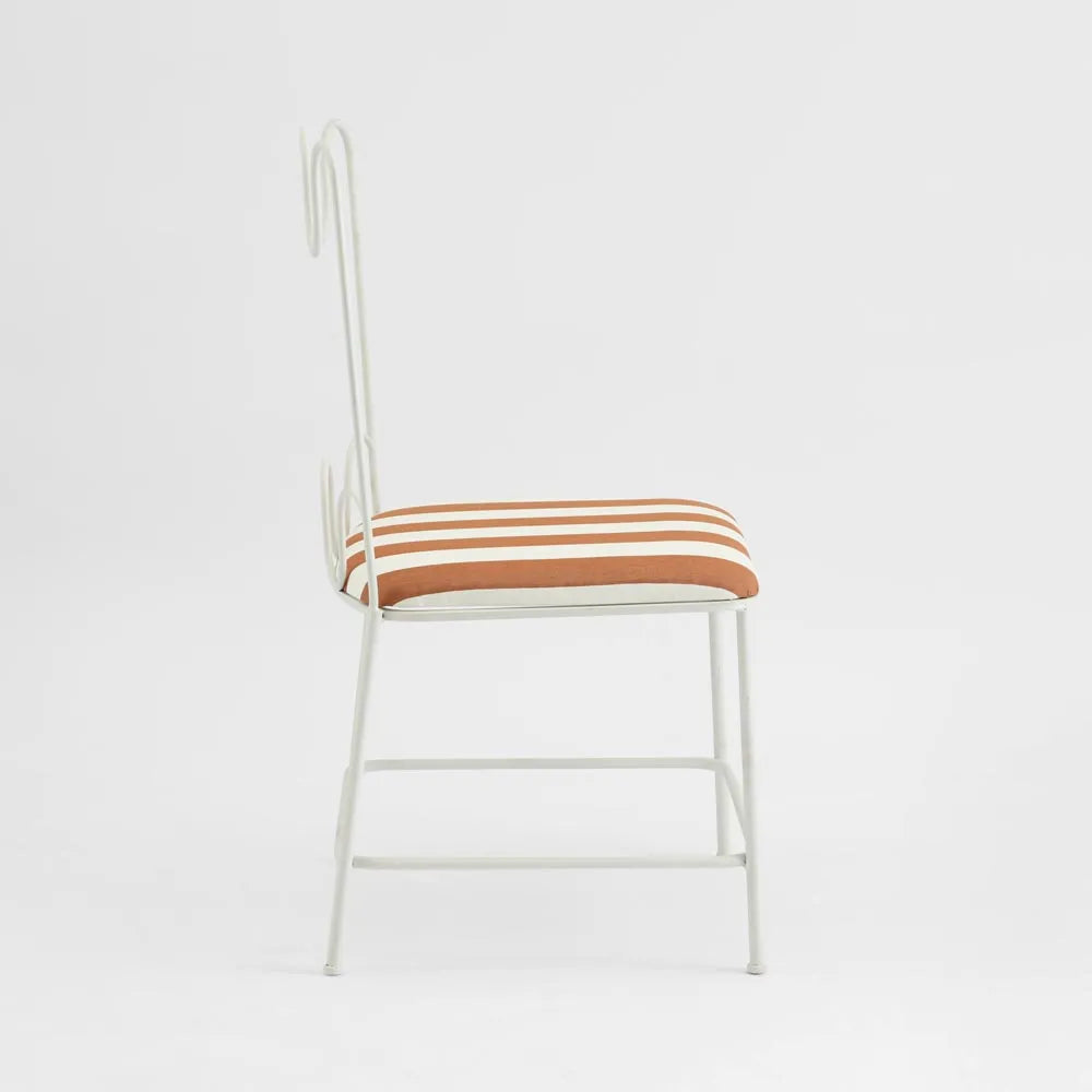 Wira Dining Chair Outdoor Iron Terracotta/White Stripe Cushion PRE ORDER ETA 08/10/2025