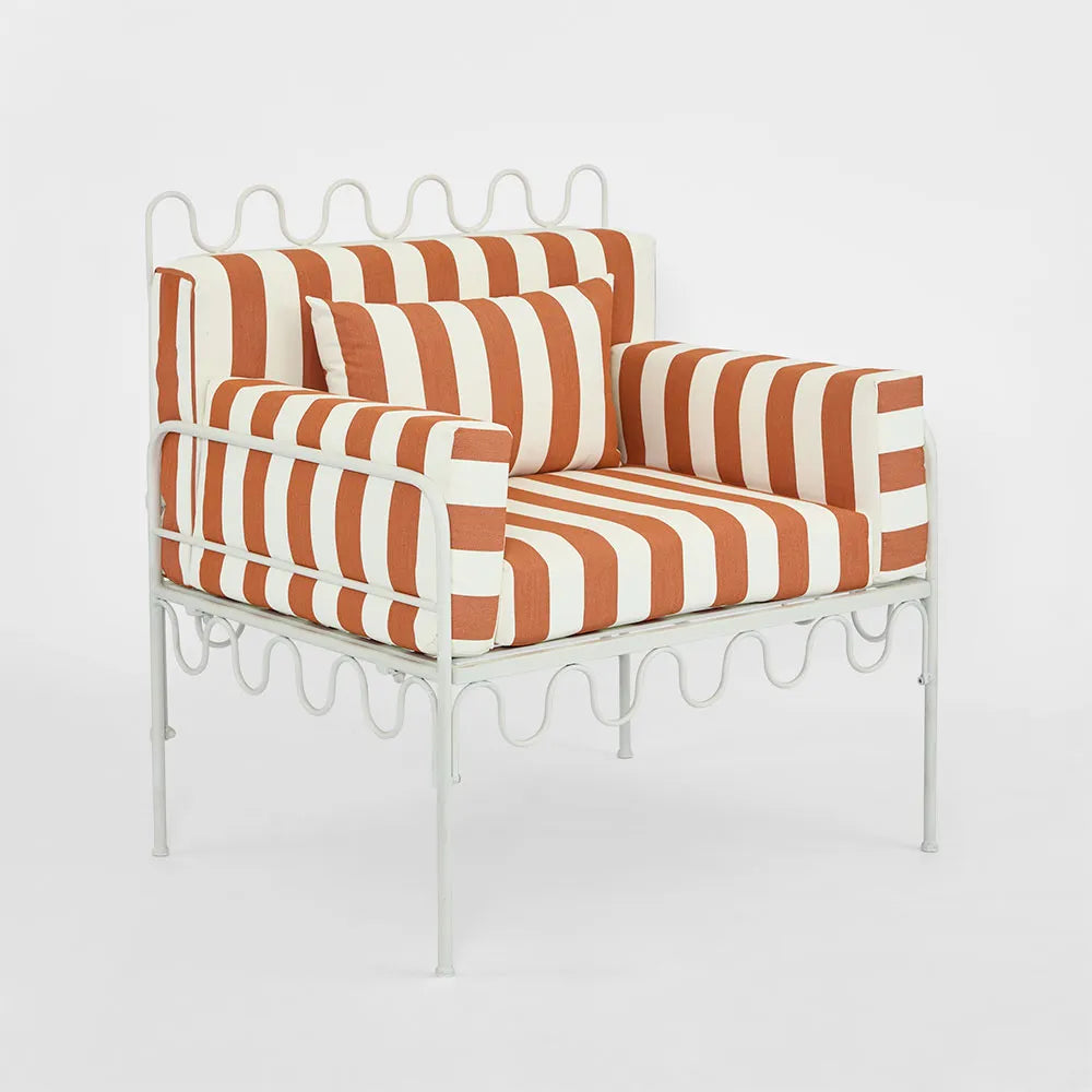 Wira Arm Chair Outdoor Iron Terracotta/White Stripe Cushions PRE ORDER ETA 08/10/2025