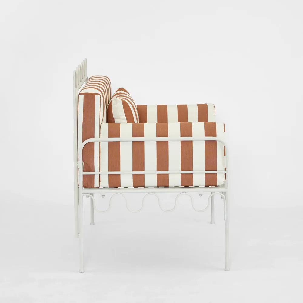 Wira Arm Chair Outdoor Iron Terracotta/White Stripe Cushions PRE ORDER ETA 08/10/2025