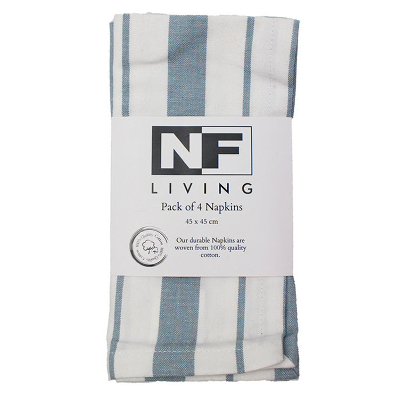 Set of 4 Blue French Stripe Cotton Napkins