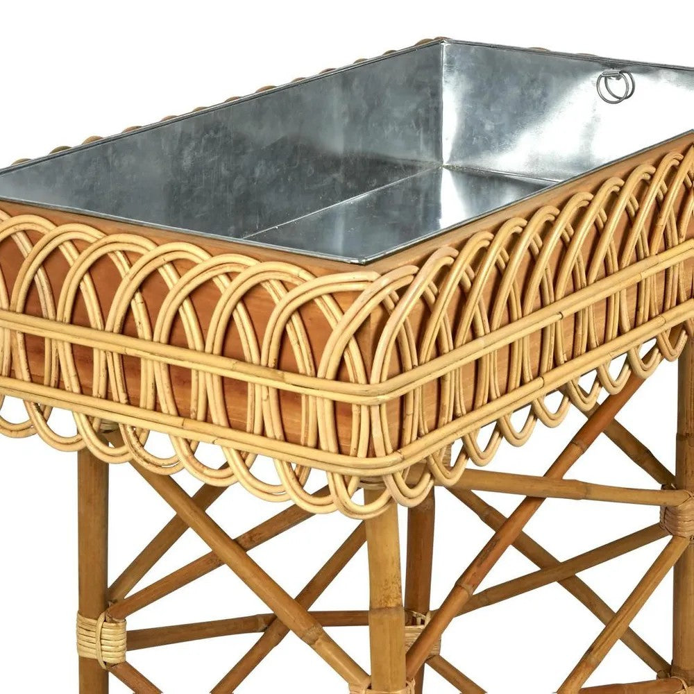 Rattan & Galvanised Iron Potting Table