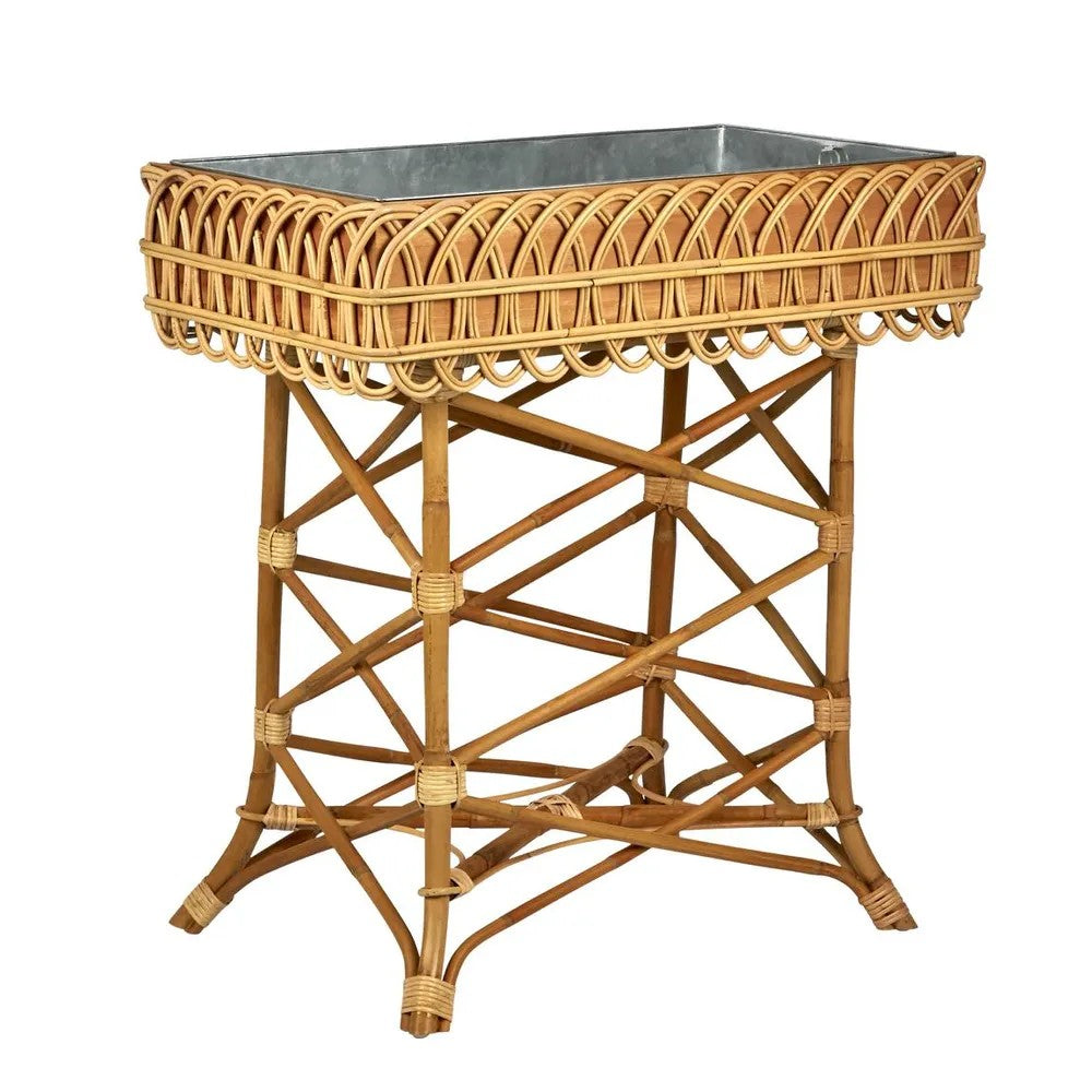 Rattan & Galvanised Iron Potting Table