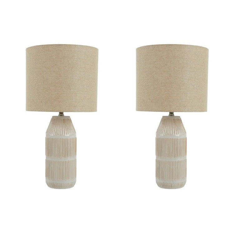 Ronin Ceramic Ivory/Natural Table Lamp With Linen Shade
