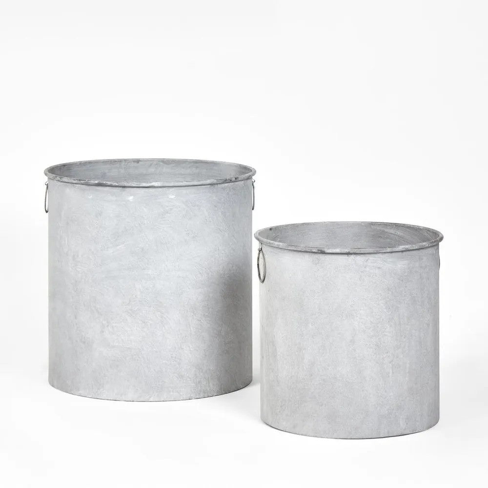 Set of 2 Round Garden Planter Tin Tubs