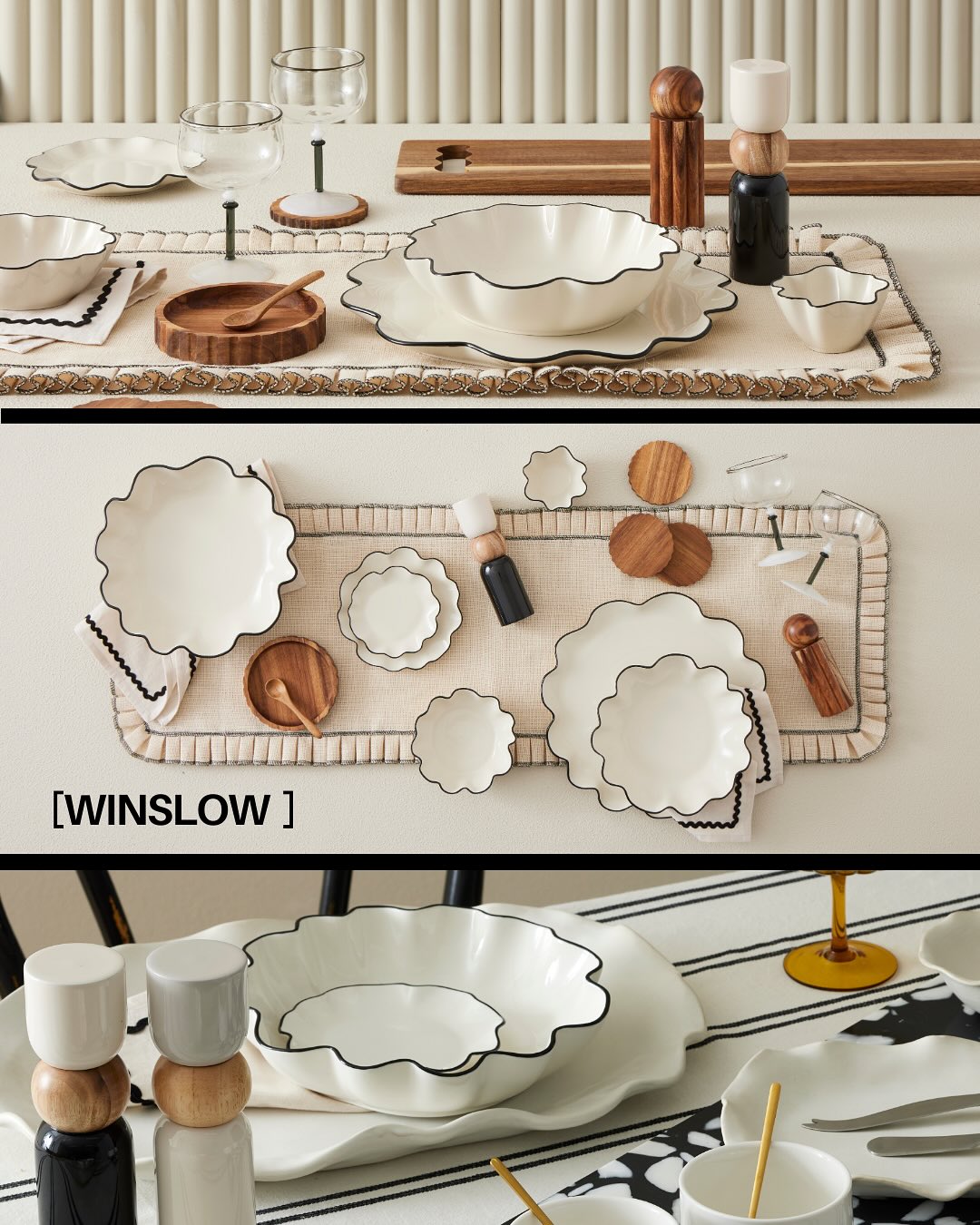 Set of 6 Winslow Ceramic Plates 14x2cm Ivory/Black