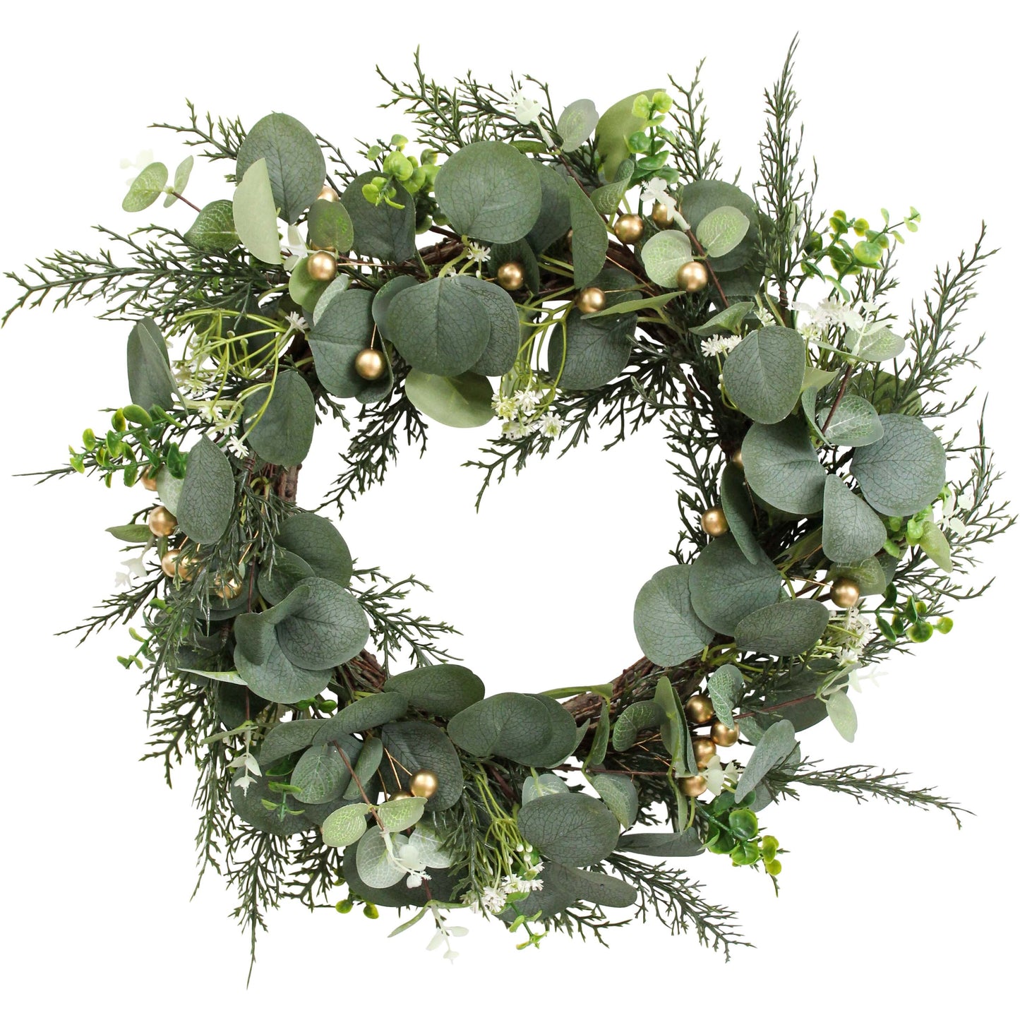 Christmas Hanging Wreath Gold Silvergum 45x45x10cm