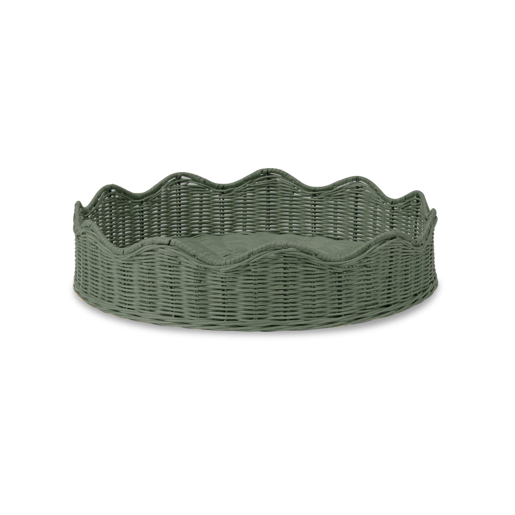 Mali Green Wavy Round Handwovn Rattan Tray D40XH9CM