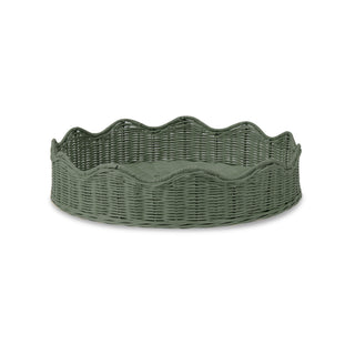 Mali Green Wavy Round Handwovn Rattan Tray D40XH9CM