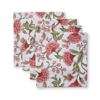 Set of 4 Georgia Pink And Green Cotton Napkins