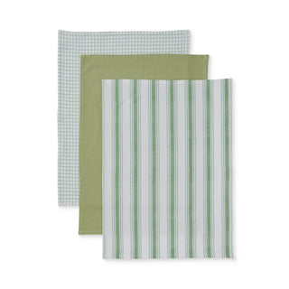 Woven Cotton Blend Blue/Green Teatowel Pack 3