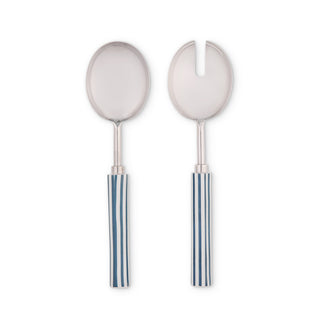 Clyde Stripe Blue/White Salad Server Set