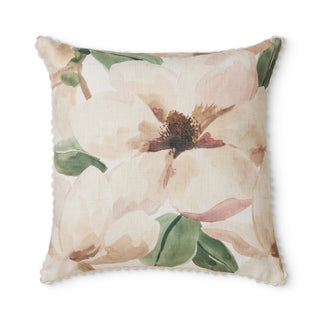 Hand Painted Magnolia Cushion Linen Blend 50cm x 50cm