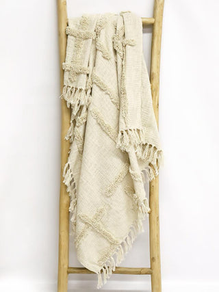 Caliente Throw Blanket with embroidery natural