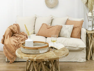 Luxurious Byblos throw blanket with embroidery in terracotta pink