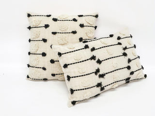 Casabianca Rectangular Embroidered Cushion Natural & Black 35X55CM