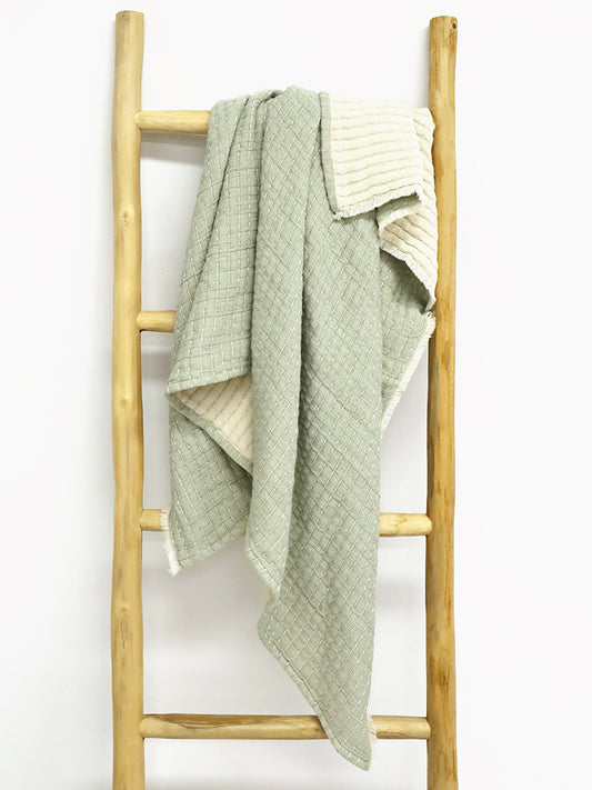 Manly Kantha Sage ribbed Throw Blanket