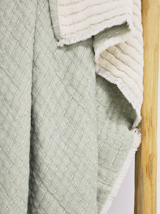 Manly Kantha Sage ribbed Throw Blanket