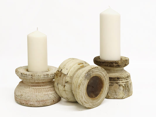 Set of Asstd antique wooden south candle holders - bleach