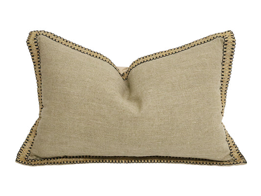 Natural Rectangular Artisan linen & jute cushion w microfiber fill