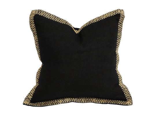 Black Square Artisan Linen & Jute Cushion (with Microfiber Fill) 55X55CM