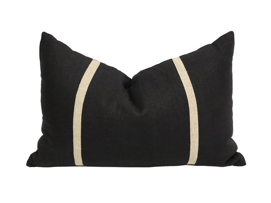 Black Rectangular Artisian Linen Cushion Gold Braid W/Microfiberfill 60X40CM