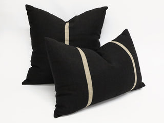 Black Rectangular Artisian Linen Cushion Gold Braid W/Microfiberfill 60X40CM