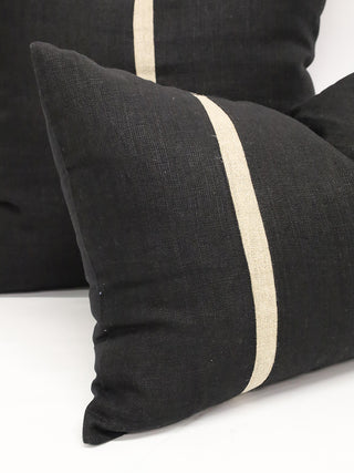 Black Rectangular Artisian Linen Cushion Gold Braid W/Microfiberfill 60X40CM