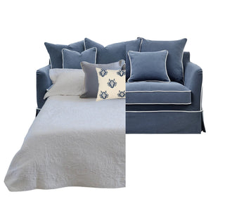 Noosa Hamptons 3 Seat Queen Sofa Bed Navy W/White Piping