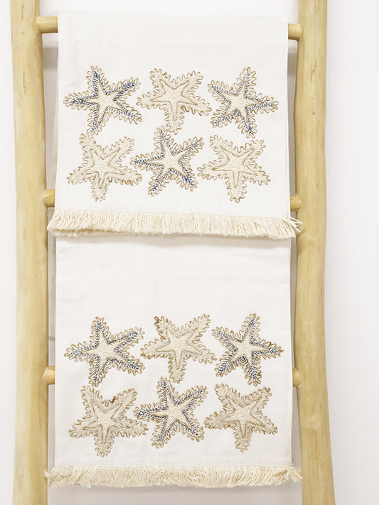 Coralie Linen Starfish Embroidered Table Runner 220X35CM