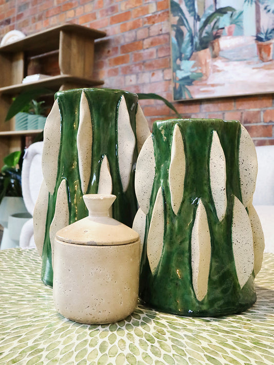 Arushi Ceramic Vase Emerald & Natural 19X27CM Short