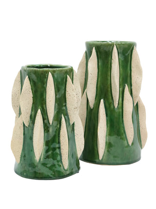 Arushi Ceramic Vase Emerald & Natural 20X33CM Tall