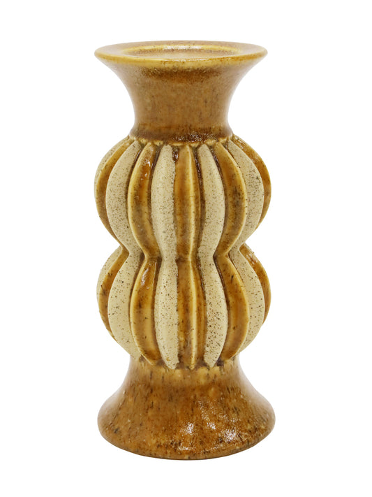 Pia Ceramic Candle Holder Mustard & Natural Short 12X28CM