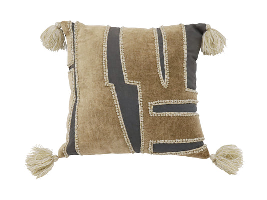 Zazu Velvet Stone Wash Square Cushion Black & Toffee 45x45cm
