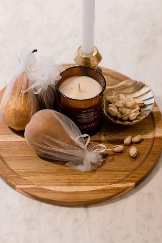 Acacia Round Wooden Serving Board with Palm Spreader  34 x34 x3.55