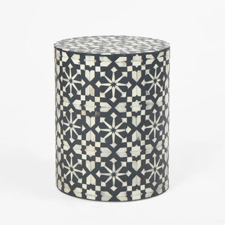 Adina Bone Inlay Side Table Grey White