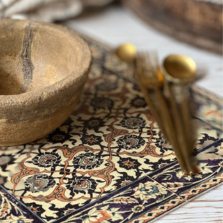 Set of 4 Beija Flor Armenian Framed Amber Vinyl Placemts