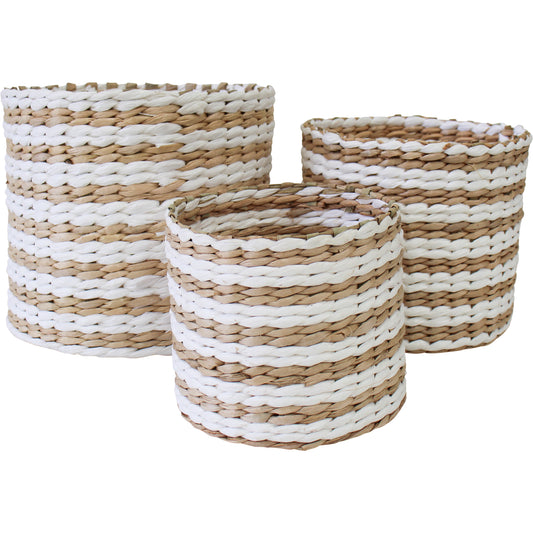 White & Natural Basket/planter Set of 3