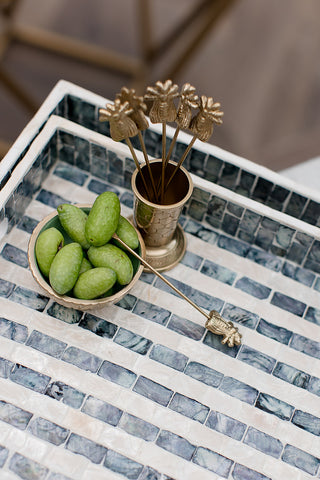 7 Piece Bee Brass Fruit pick set with Utensil Holder