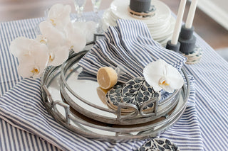 Bridle Set of 2 Round Silver Metal  Decor/ Serving Trays